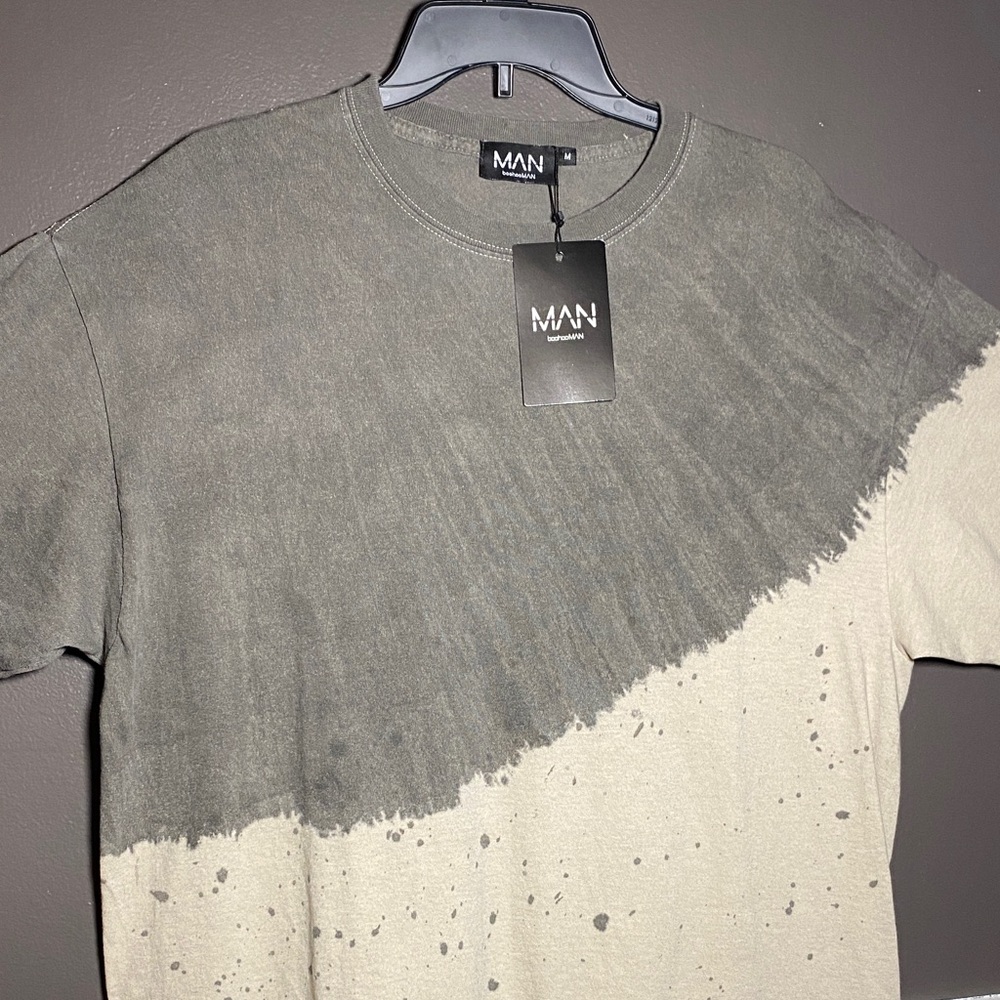 NWT boohooMan Over-sized Two-Tone Tye-Dye Gray and Cream Unisex/ Men's Shirt